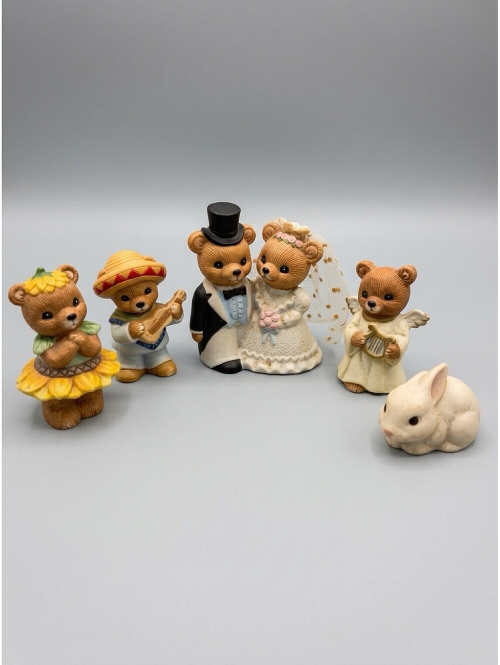 Homco Ceramic Teddy bear Figurines Collectible Miniatures set of 5